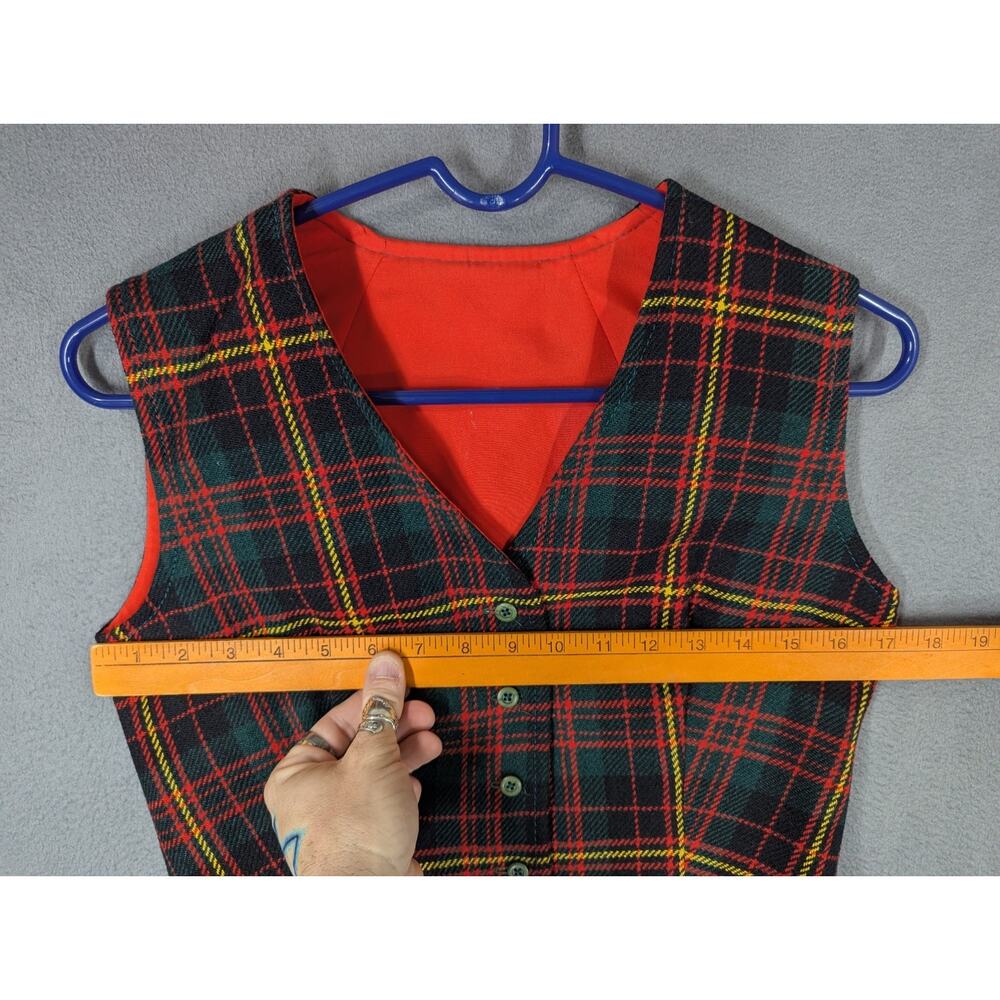 Plaid Vest and Skirt Set 60s Handmade Suit XS/S Red Green Tartan Lined - Picture 6 of 14